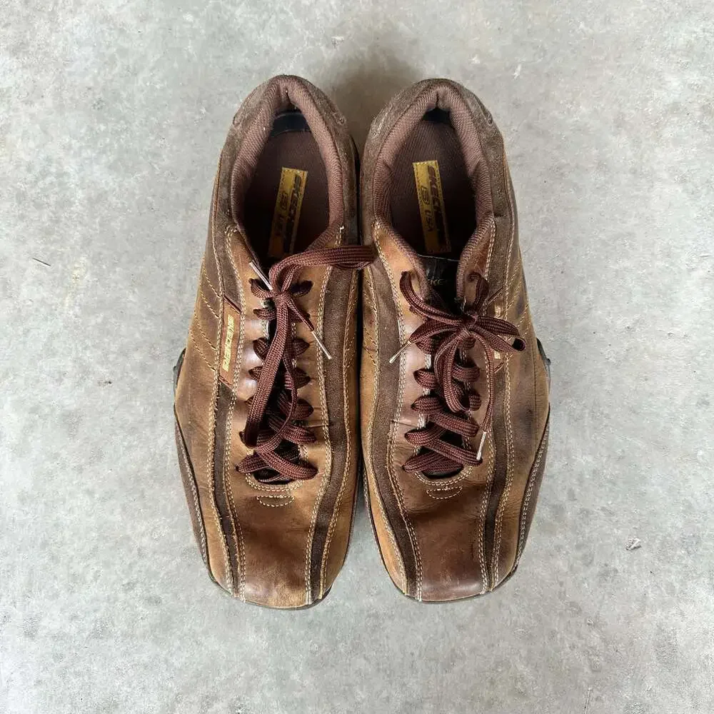 Skechers USA Men's Brown Leather Suede Casual Oxford Sneakers
